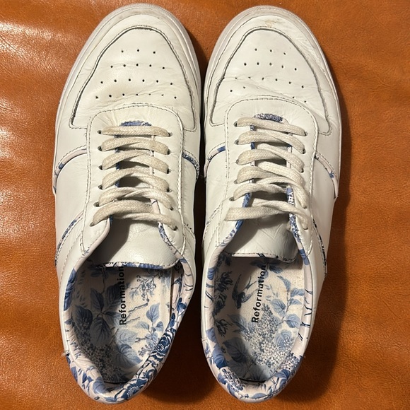 Reformation White Leather Harlow Sneaker sz 7 - Picture 8 of 12
